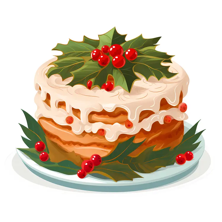 Christmas Cake with Holly and Berries