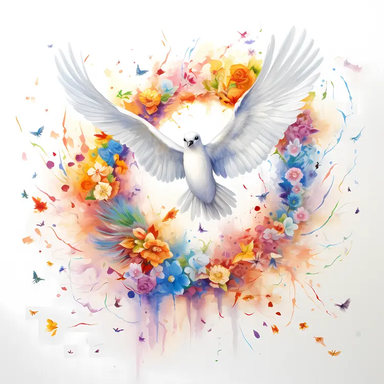 White Dove with Floral Wreath