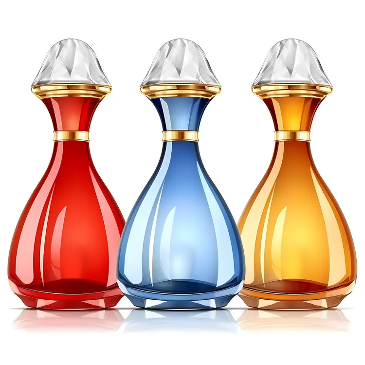 Chic Red, Blue, and Orange Perfume Bottles