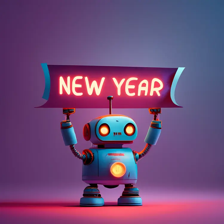 Robot Holding New Year Sign