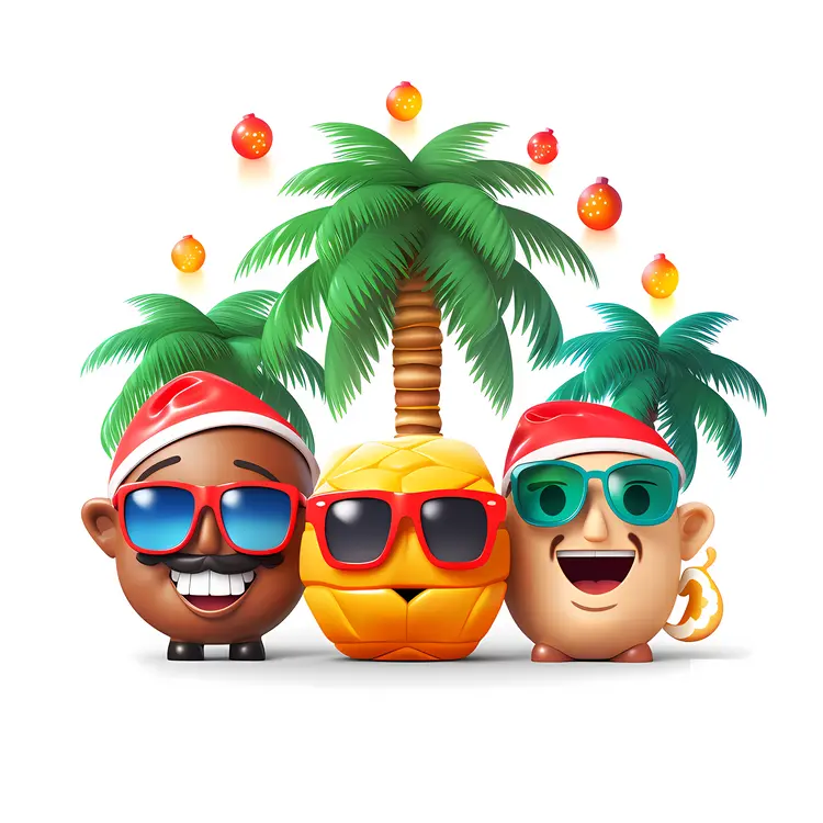 Summer Christmas Characters with Palm Trees