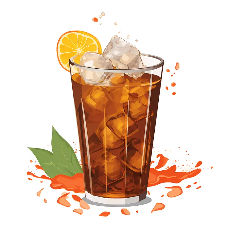 Refreshing Iced Tea with Lemon Slice and Ice Cubes