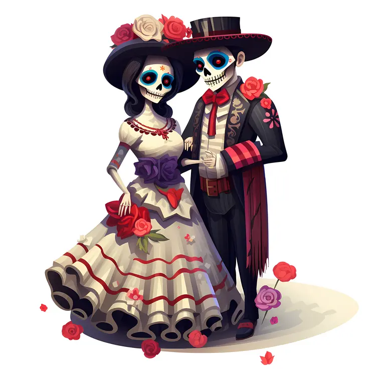 Skeleton Couple in Traditional Clothing