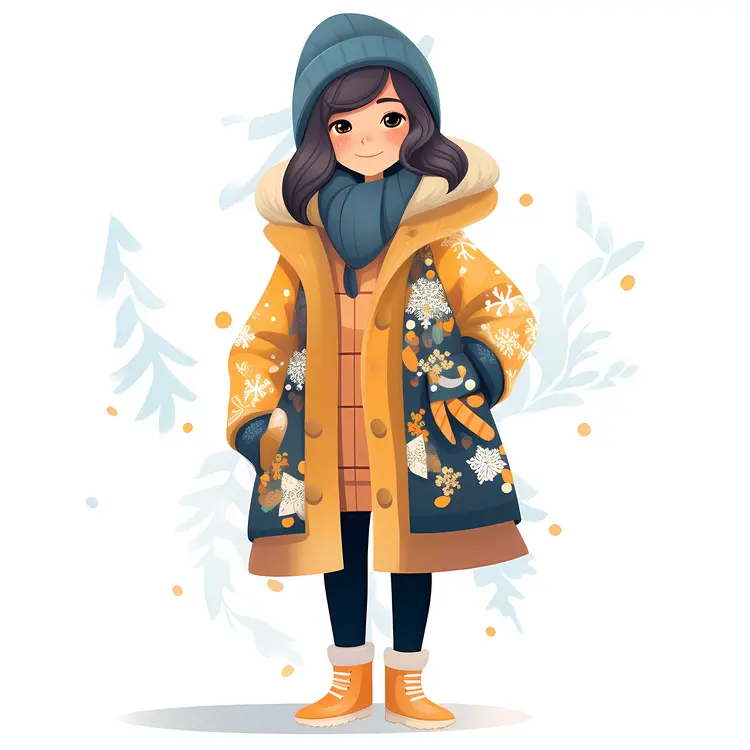 Cute Girl in Winter Coat Illustration