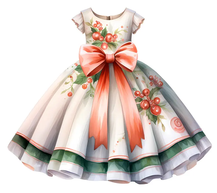 Elegant White Dress with Red Bow
