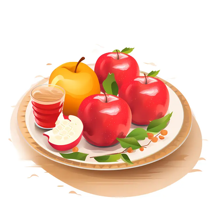 Fresh Apples on a Plate for Rosh Hashanah Celebration
