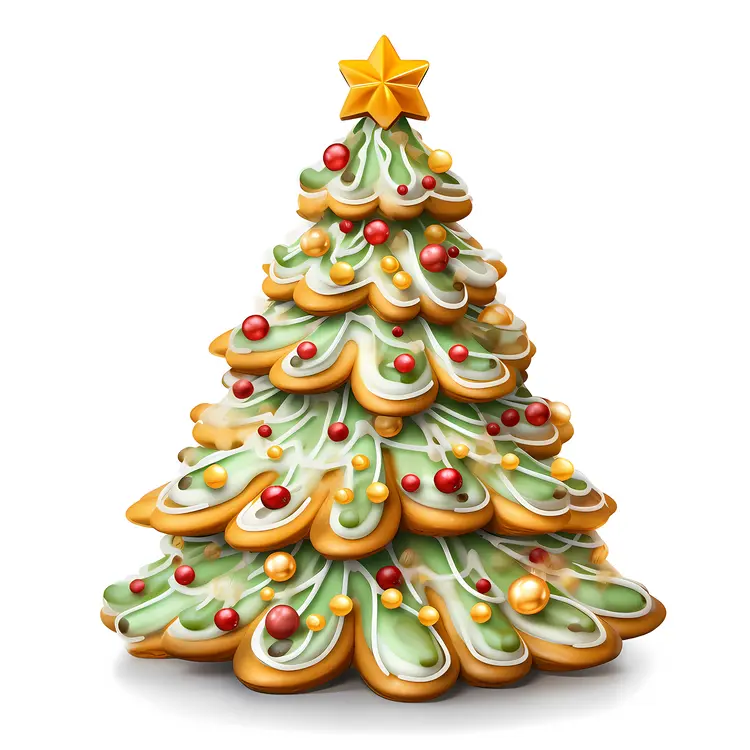 Decorated Christmas Tree Cookie with Star