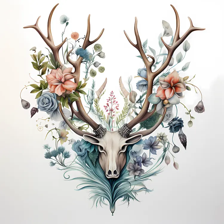 Deer Skull with Floral Arrangement