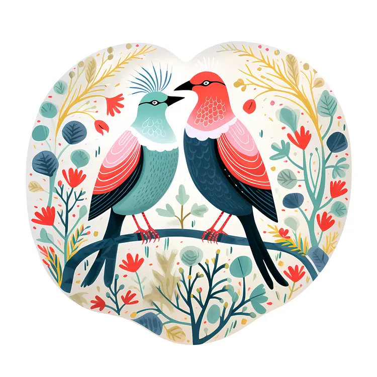 Colorful Birds Illustration in Nature