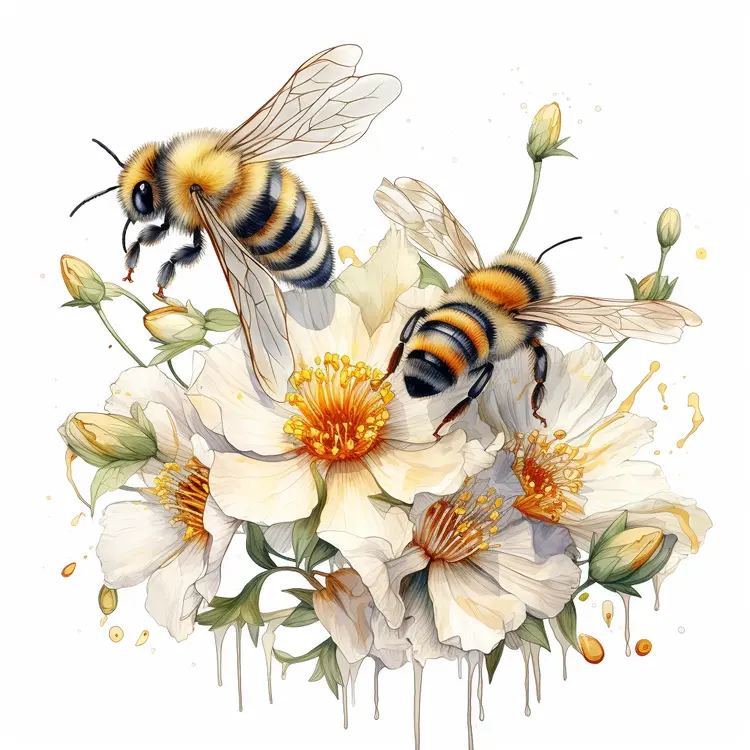 Bees Pollinating White Flowers