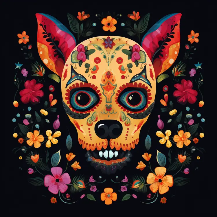 Colorful Sugar Skull with Floral Decorations for Day of the Dead