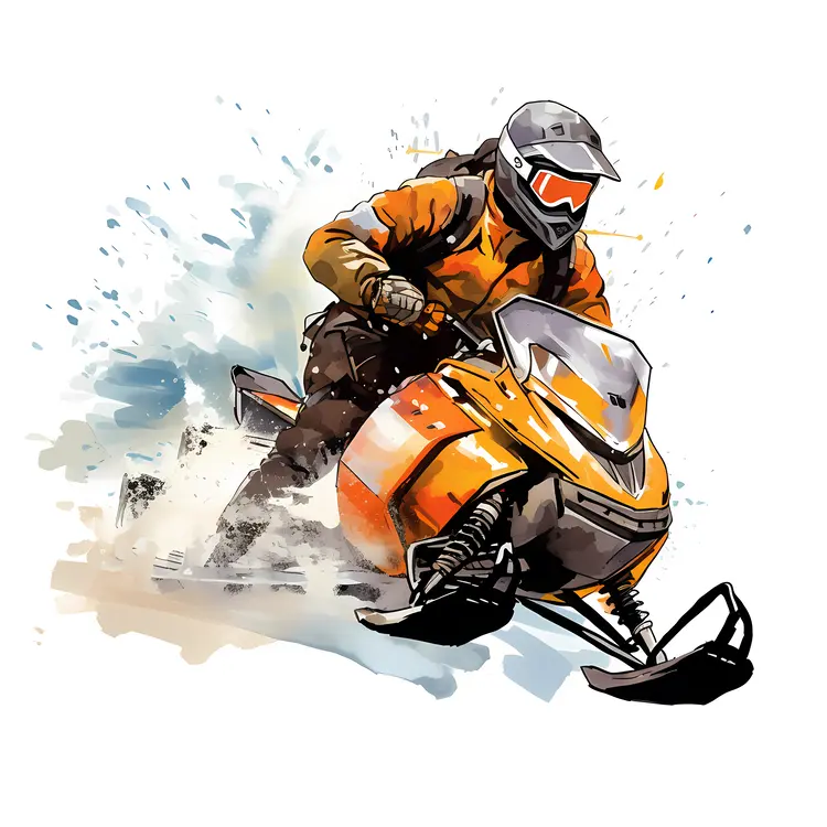 Snowmobile Rider in Orange and Black