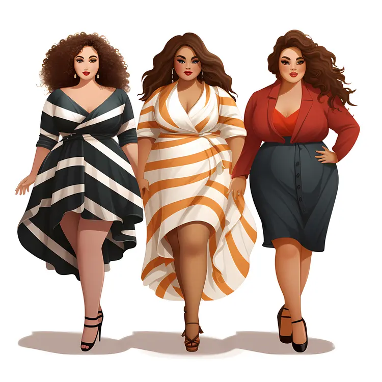 Group of Women in Striped Dresses