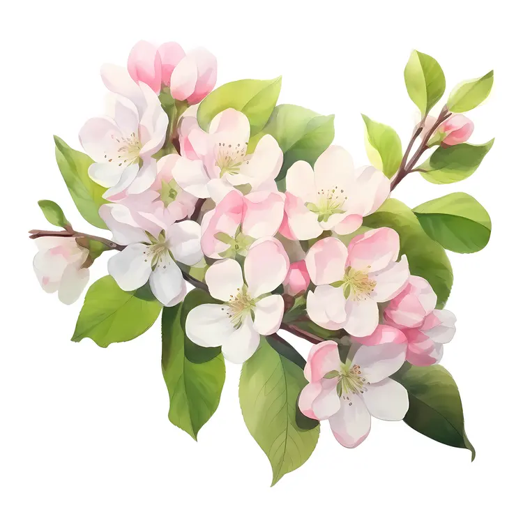 Cherry Blossoms with Green Leaves