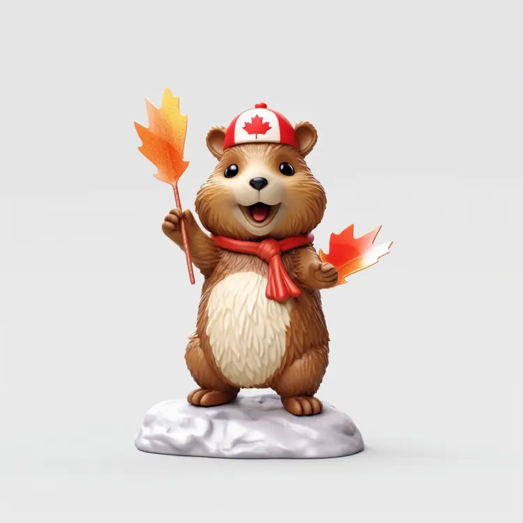 Cute Beaver with Maple Leaves for Canada Day