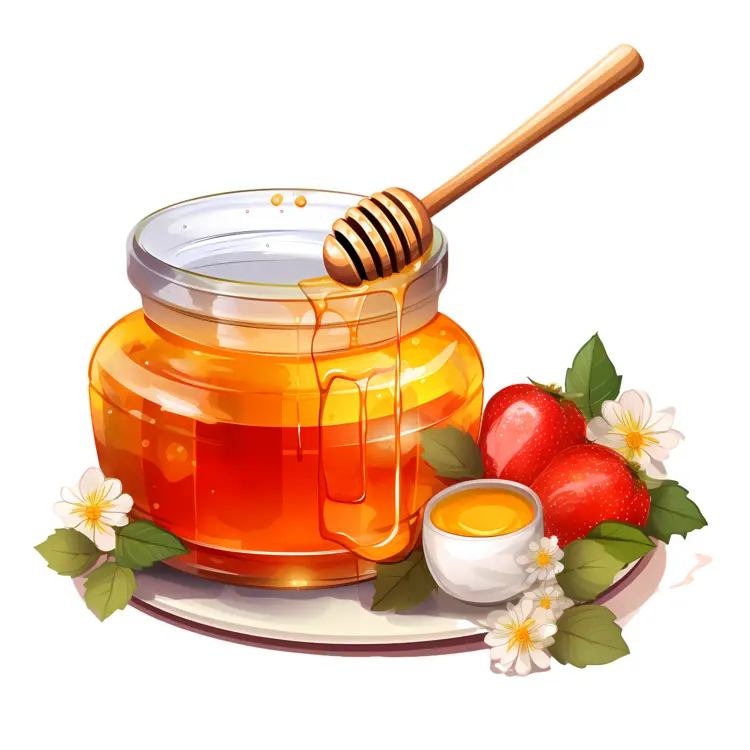 Honey Jar with Apple and Flowers
