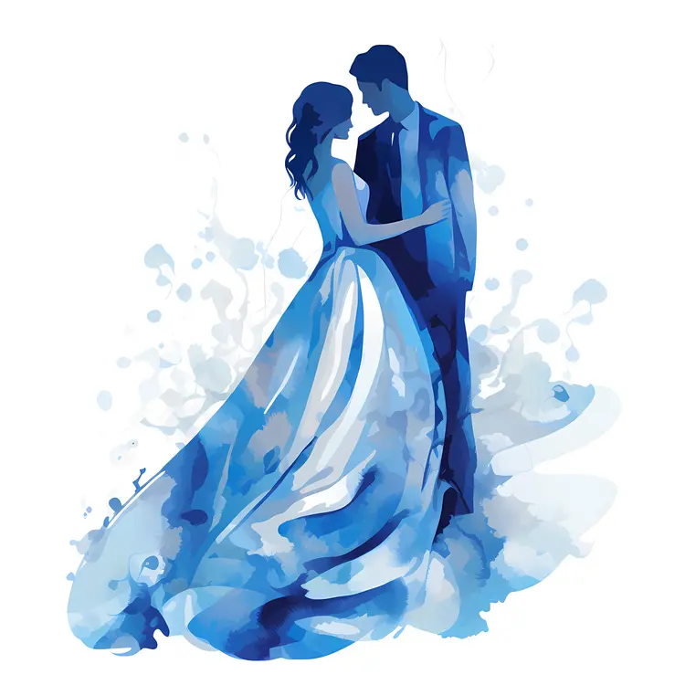 Romantic Couple in Blue Silhouette