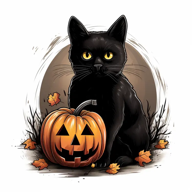 Black Cat with Halloween Pumpkin