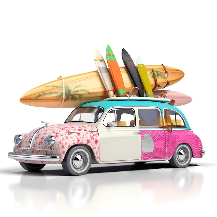 Vintage Car with Surfboards for a Summer Beach Trip