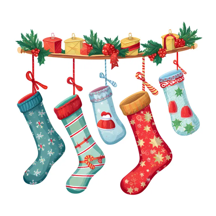 Colorful Christmas Stockings with Gifts