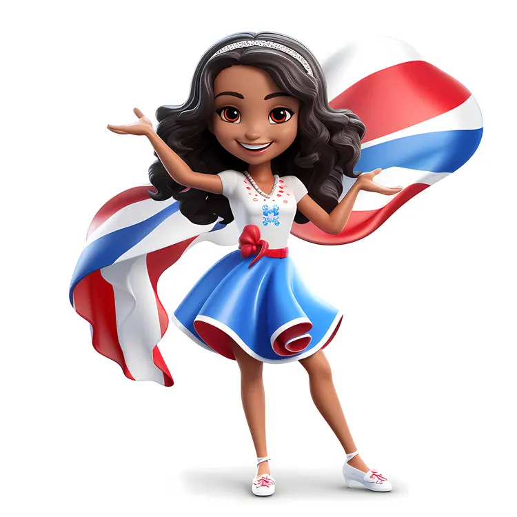 Animated Character in Red, White, and Blue Dress
