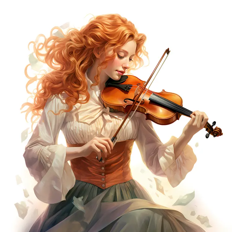 Red-Haired Violinist Playing Music
