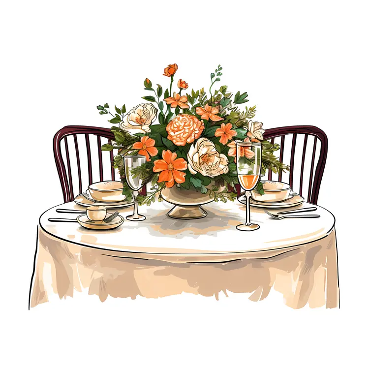 Elegant Table Setting with Orange Flowers and Glasses