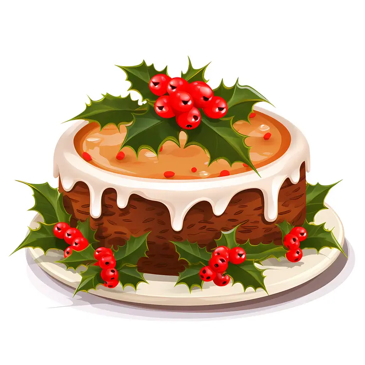 Christmas Cake with Holly Decoration