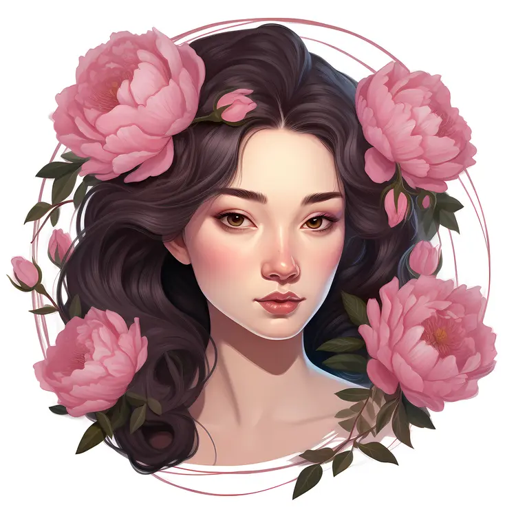 Elegant Woman with Pink Flowers in Hair