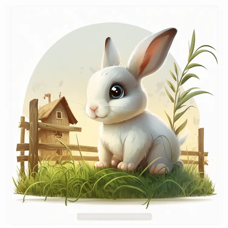 Cute White Rabbit in a Farm Setting