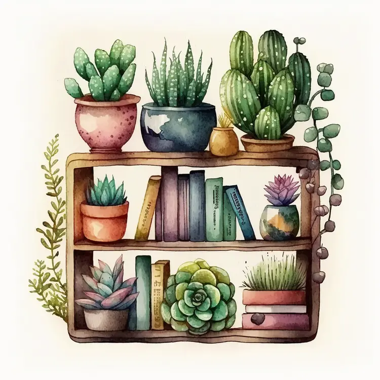 Beautiful Bookshelf with Potted Plants