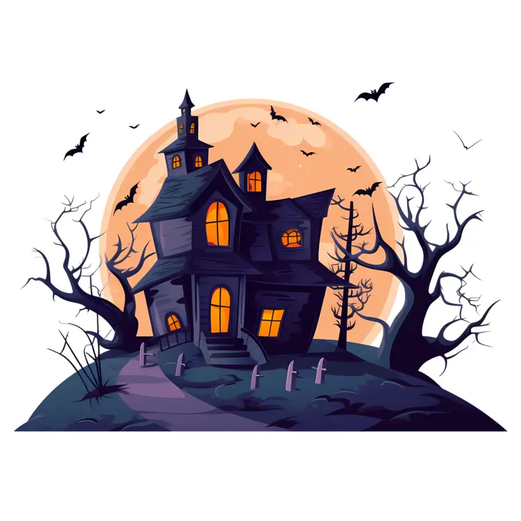 Haunted House with Bats and Graveyard