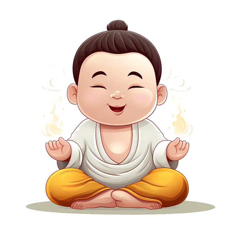Cute Meditating Child Cartoon Illustration