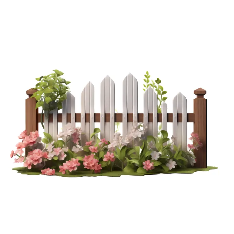White Fence with Spring Flowers