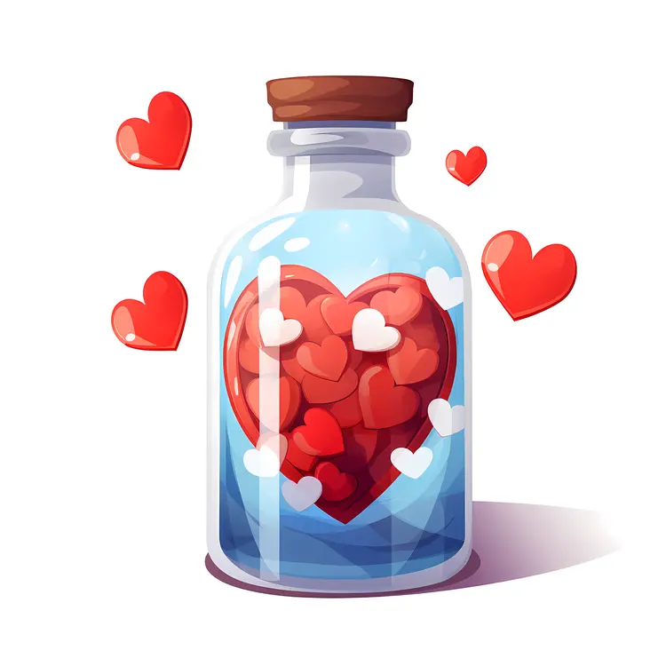 Hearts in a Glass Bottle with Brown Cork
