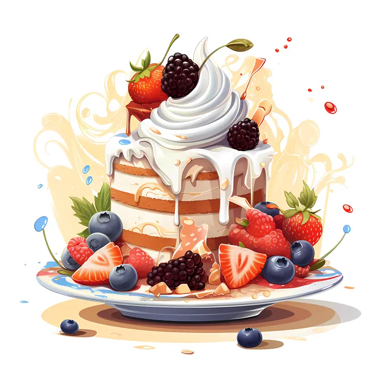 Layered Cake with White Frosting and Berries