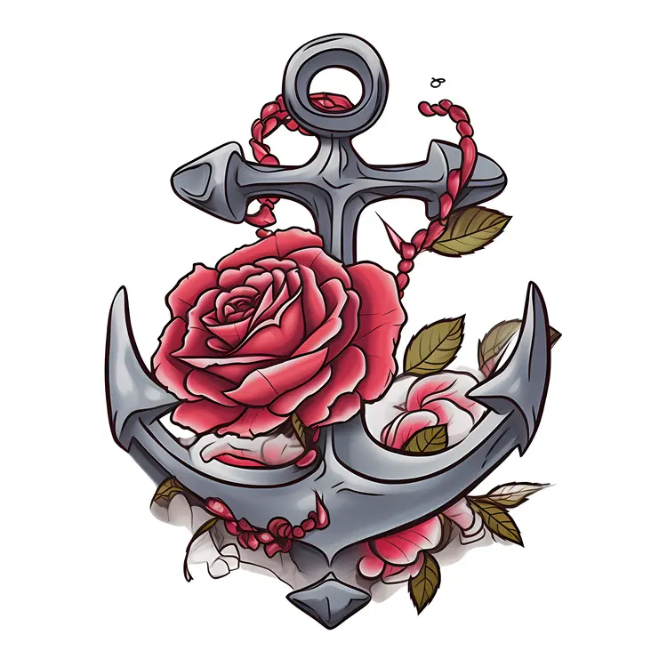 Anchor with Roses Tattoo Design