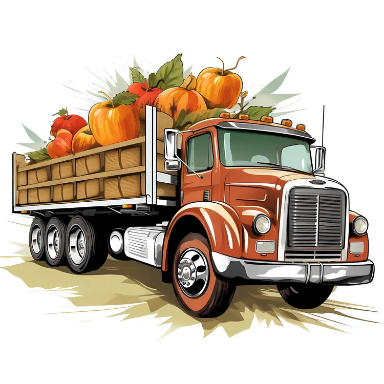 Orange Truck with Pumpkins for Halloween Harvest