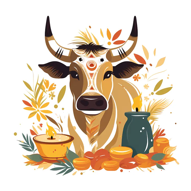 Decorative Cow Illustration for Harvest Festival