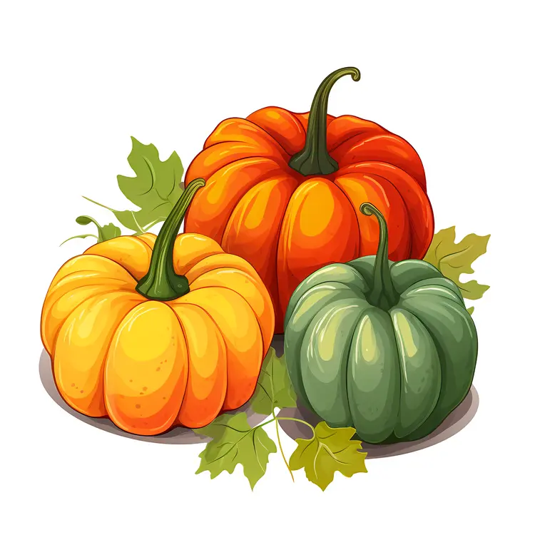 Colorful Pumpkins with Leaves