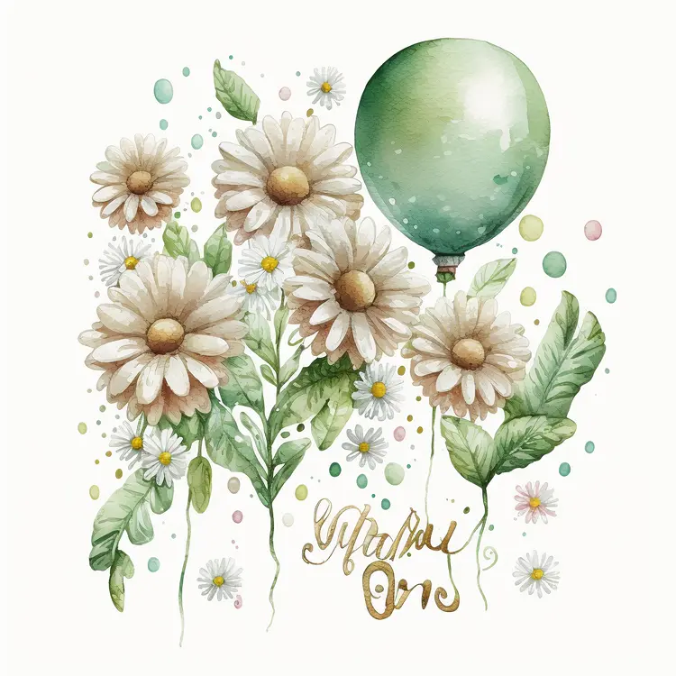 Watercolor Balloon with Flowers Illustration