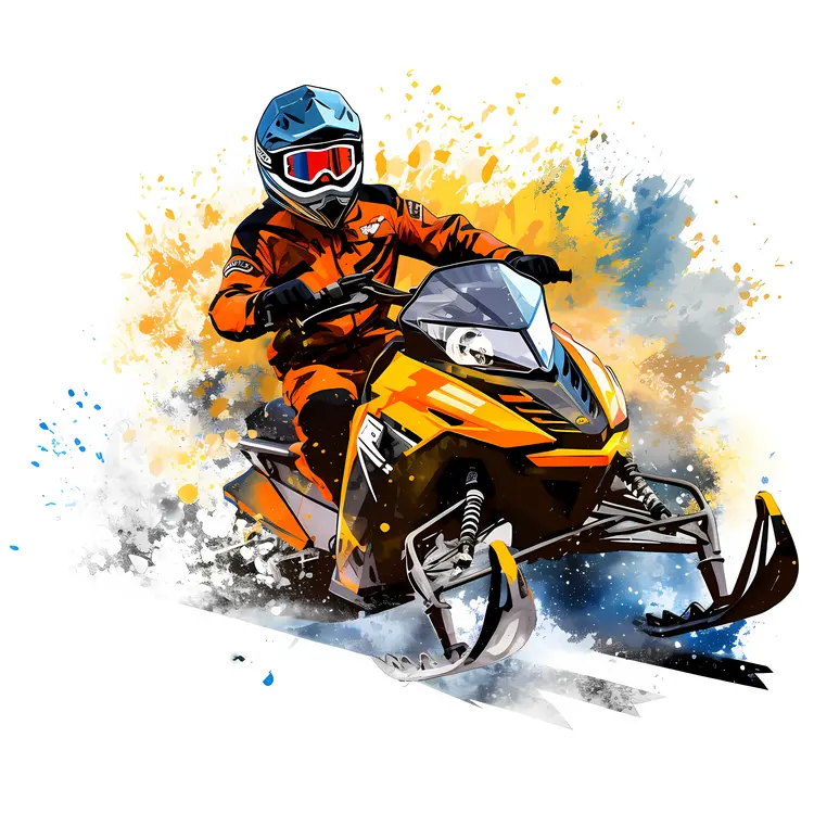 Orange Snowmobile Rider in Action