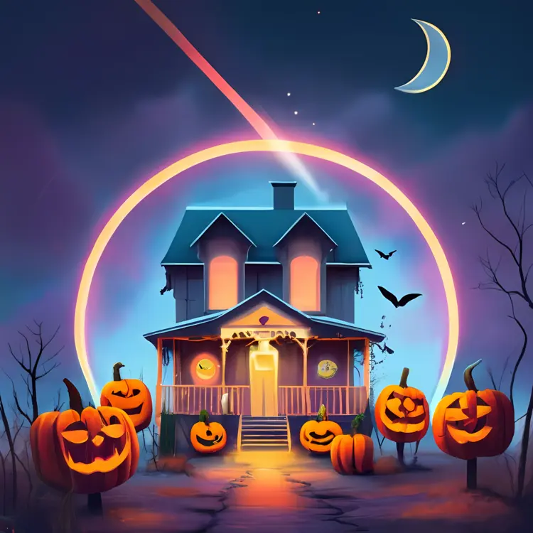 Haunted House with Jack-o'-lanterns