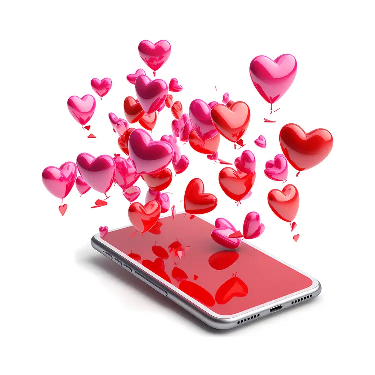 Hearts Coming Out of a Smartphone