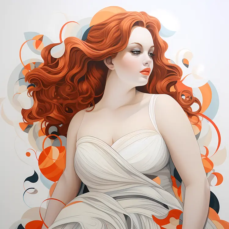 Woman with Red Hair in White Dress Illustration