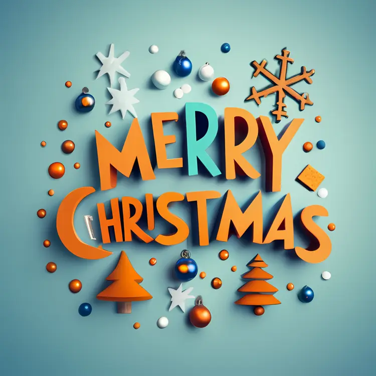 Merry Christmas with Snowflakes and Decorations