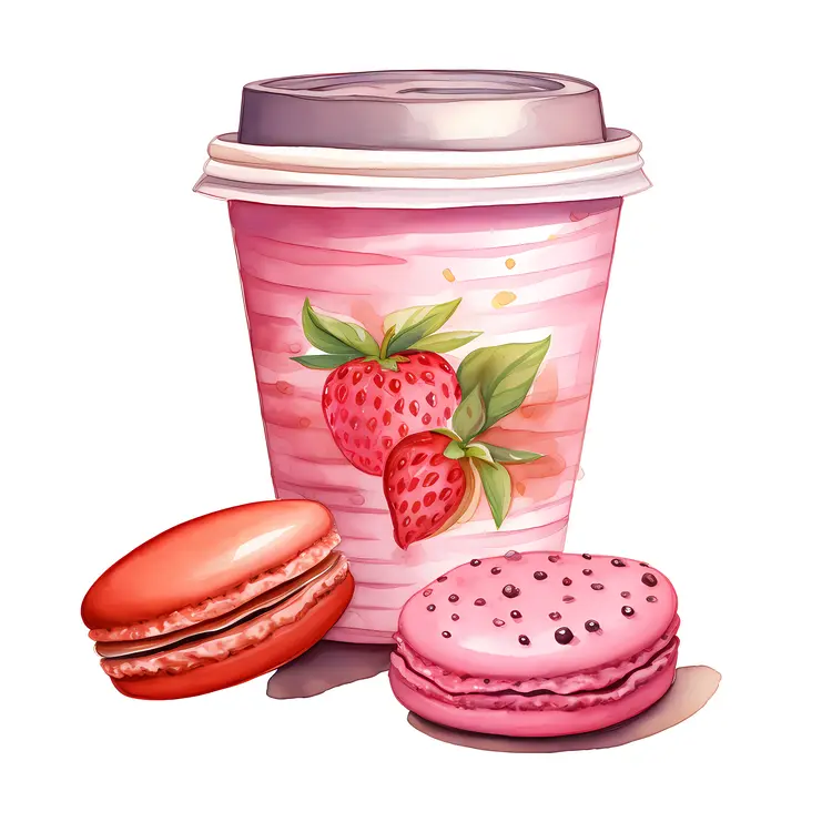 Strawberry Drink with Macarons