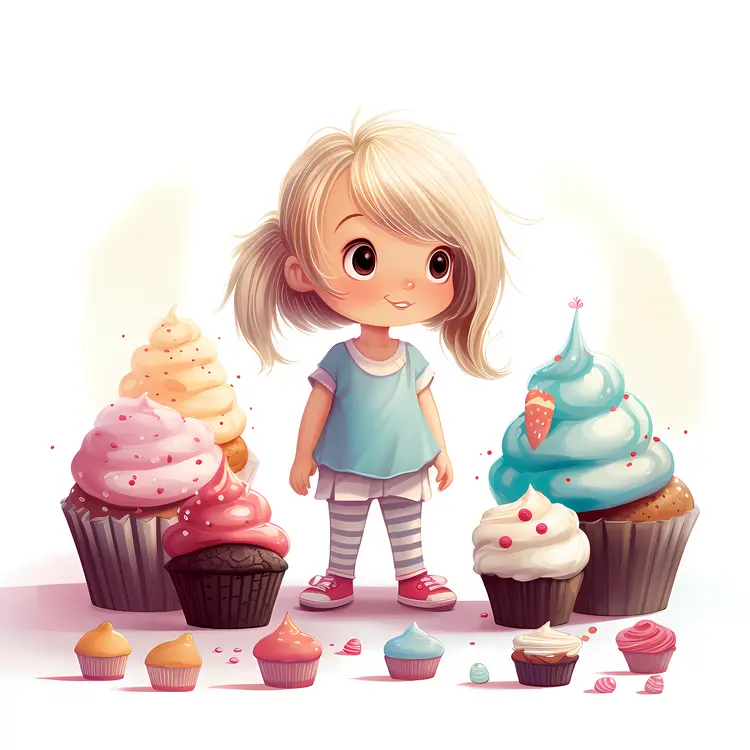 Child Surrounded by Cupcakes