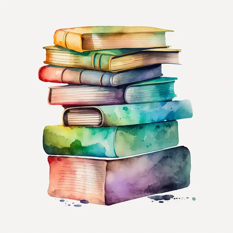 Colorful Stack of Books in Watercolor Style