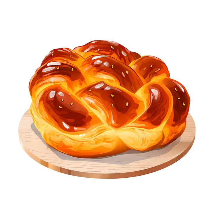 Golden Braided Bread on Wooden Board